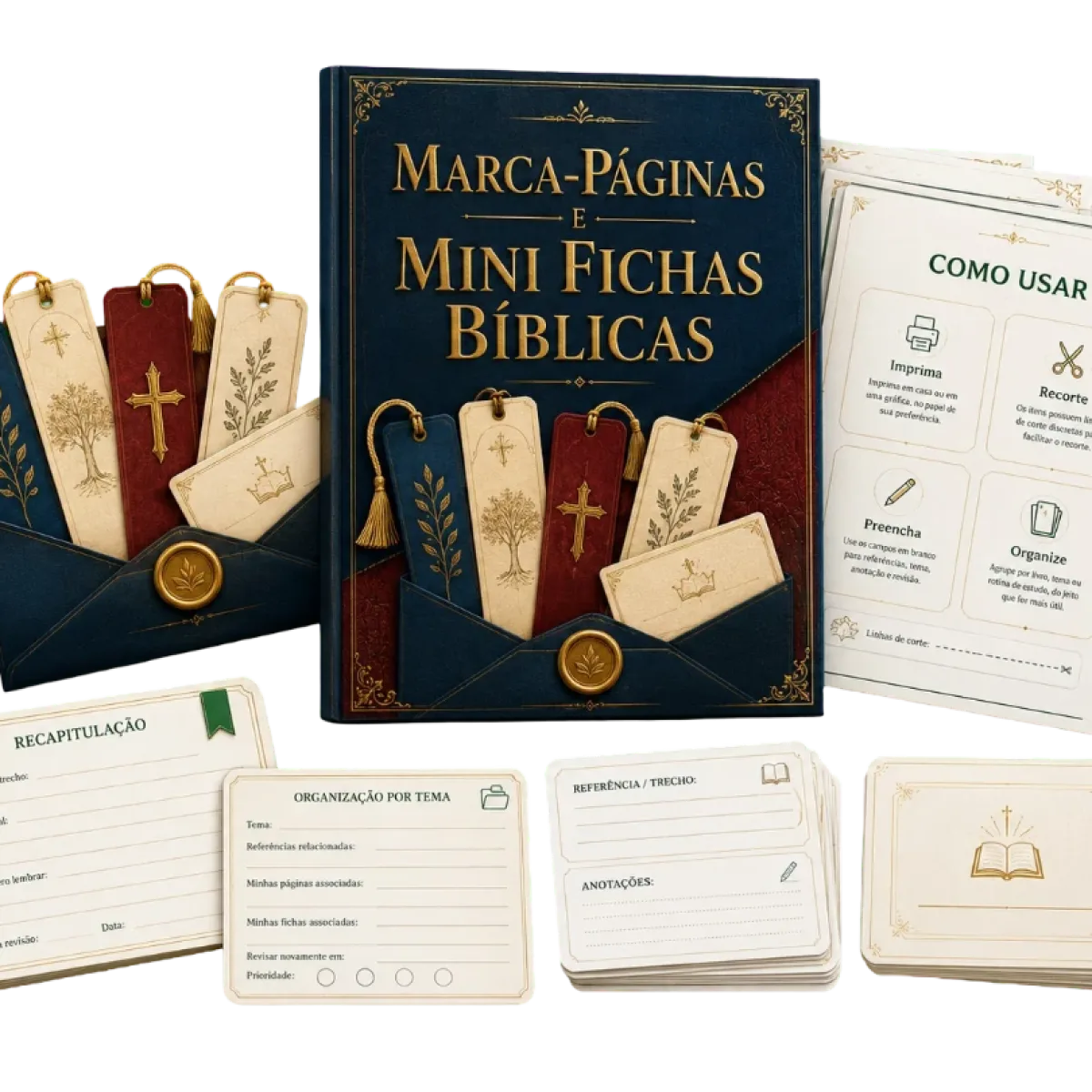 Marca-páginas e Mini Fichas Bíblicas para Estudo Diário